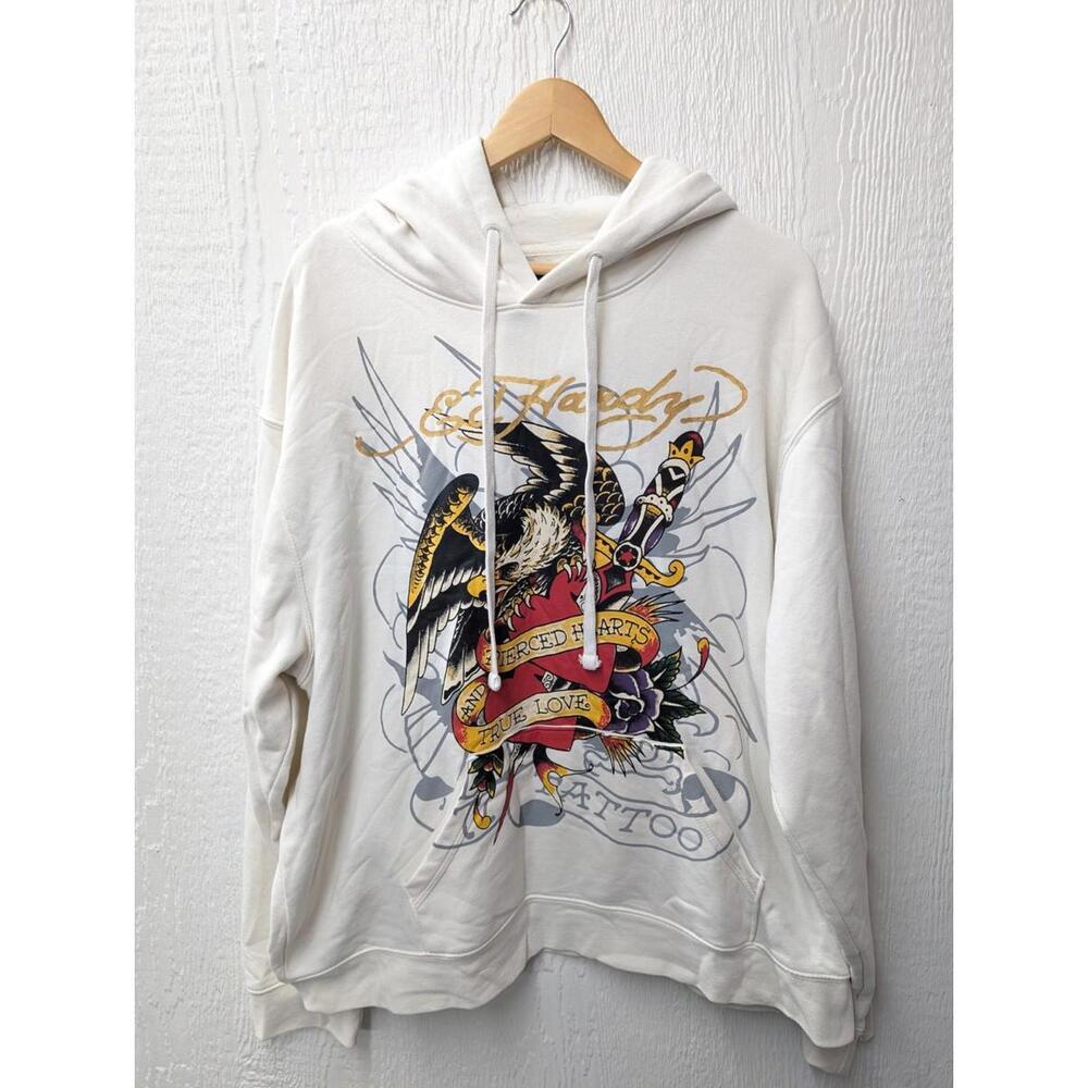 Ed Hardy Eagle Pierced Heart Hoodie Sweatshirt EHM1300 Y2K Men's Size XXL